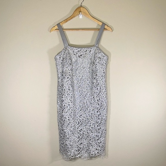 R&M Richard Silver Gray Mother of Bride Midi Length Dress Women 8 Formal Wedding - Picture 4 of 12